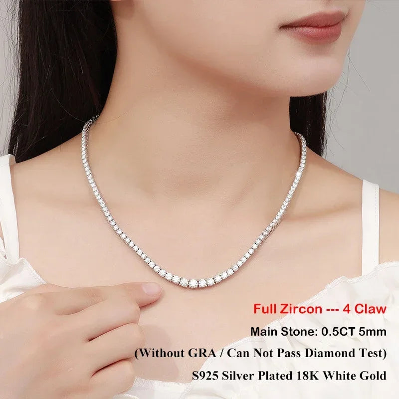 EWYA 3 Claw 0.4CT 4.5mm Gradient Full D Color Moissanite Diamond Tennis Necklace for Women 925 Silver GRA Certified Neck Chain