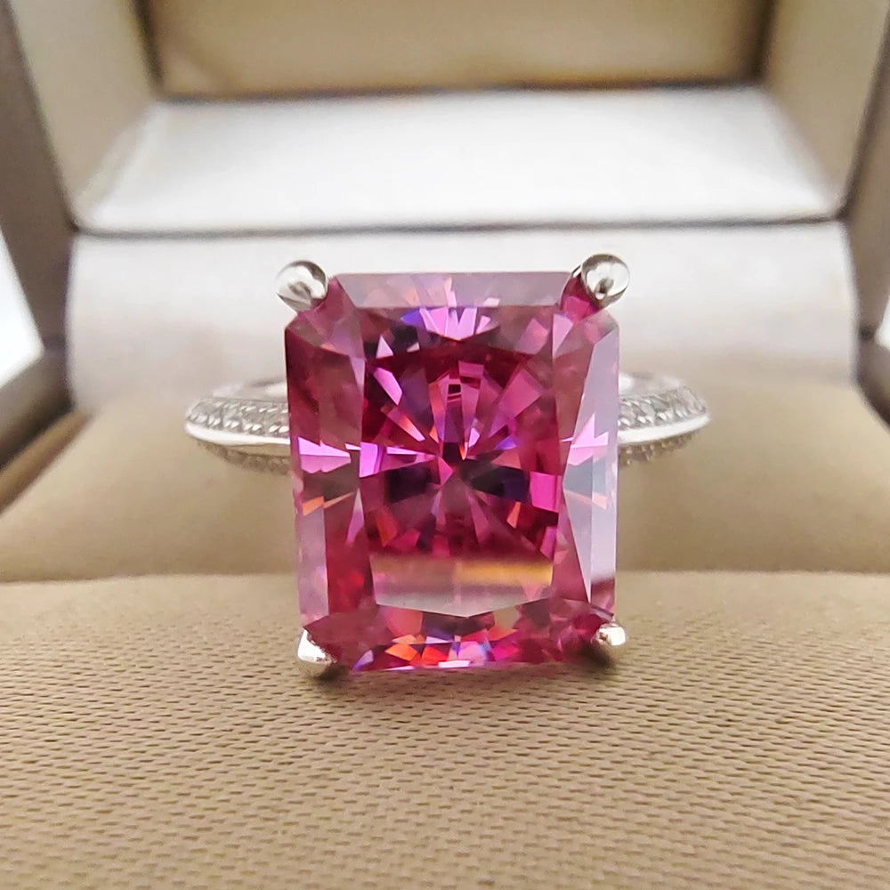 Luomansi Temperament Fine Ring 8x10MM 5CT Pink Cut Moissanite GRA Certificate Solid 925 Silver Premium Jewelry Anniversary Pair