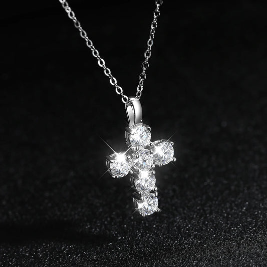 KNOBSPIN 3ct D VVS1 Moissanite Cross Pendant Necklaces for Women Man Sparking Diamond with GRA 100% 925 Sterling Silver Necklace