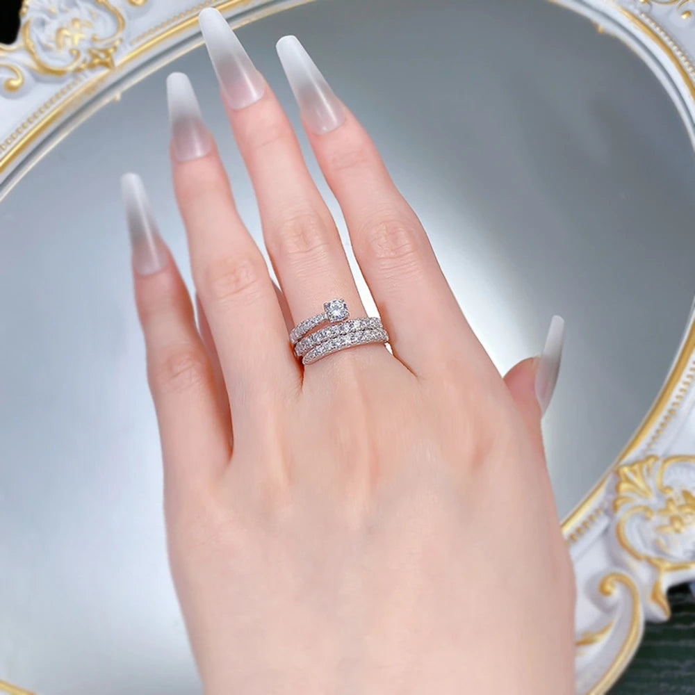 Wong Rain Solid 925 Sterling Silver Round Lab Sapphire High Carbon Diamonds Gemstone Adjustable Rings Fine Jewelry Wholesale