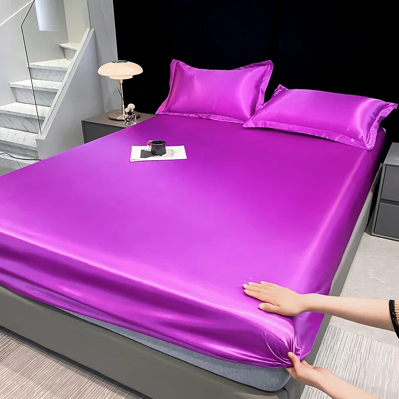 Summer Satin Waterproof Couple bed Fitted Sheet Double bed sheets Mattress Cover Bed linen protector single Queen NO Pillowcase