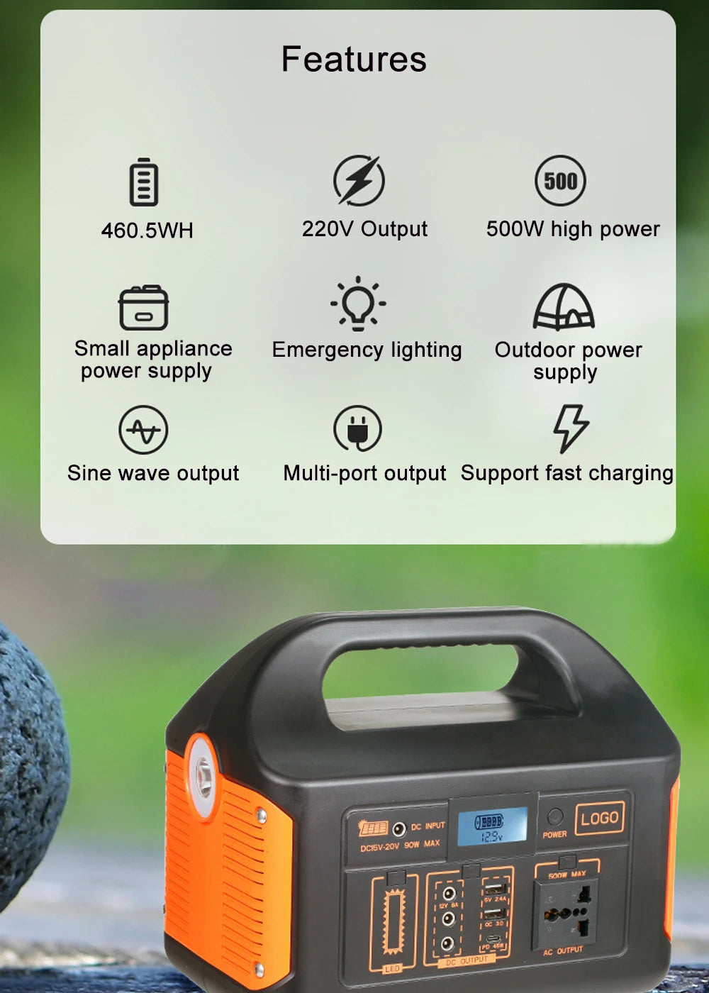 Gaiaray 100W 300W 500W Portable Power Station Pure Sine Wave Solar Generator 110V/220V UPS Camping Charging Station Power Bank