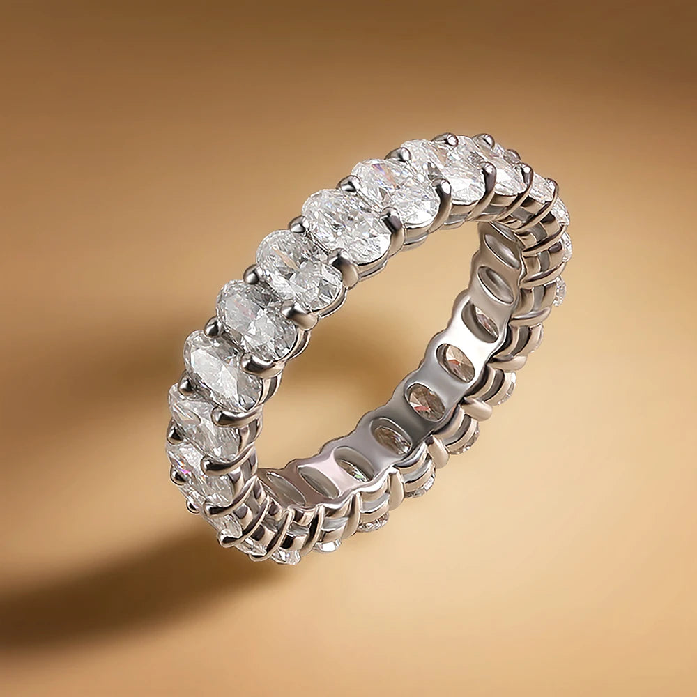0.3 Carat Oval Cut Moissanite Eternity Rings with Certificate Half/Full Diamond Wedding Band for Women 925 Silver Stacking Ring