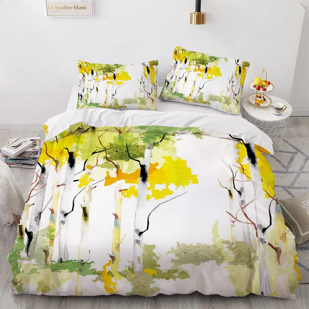 Flower Bird King Queen Duvet Cover Colorful Tropical Floral Bedding Set For Women Watercolor Plant 2/3pcs Polyester Quilt Cover
