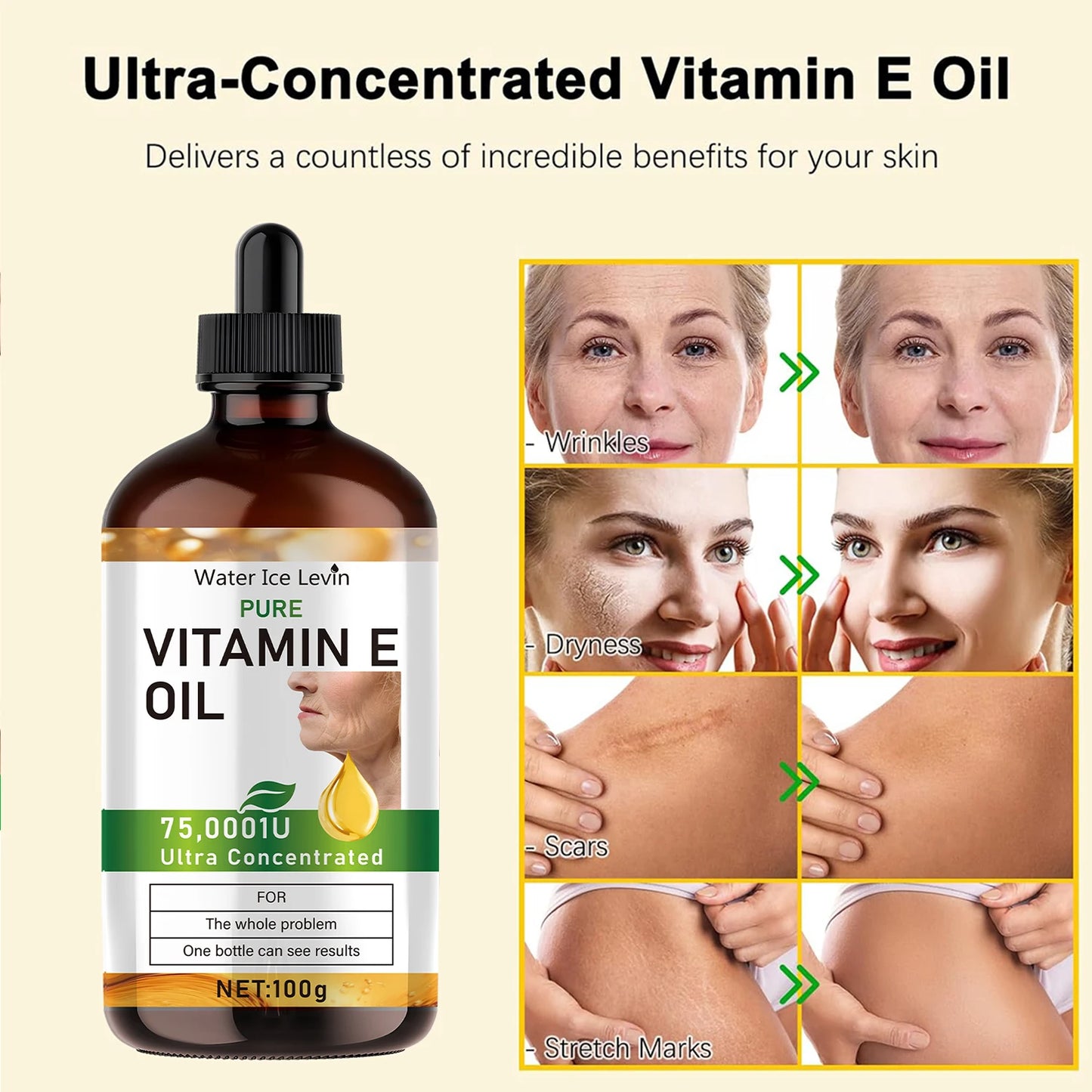 100ml Natural Vitamin E Essential Oil, Used for Massage, Skin Care, Gua Sha, Showering, Facial, Body, Nail, Hair, and Eyelash Care, Versatile