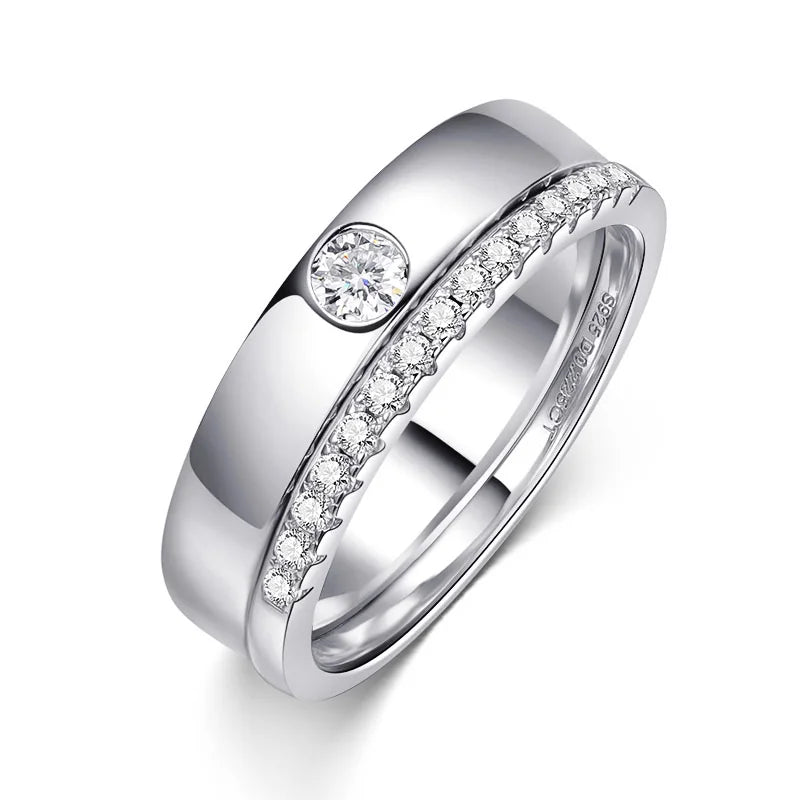 KNOBSPIN D VVS1 Moissanite Ring Solid 925 Sterling Silver Plated 18k White Gold with GRA Wedding Rings for Women Man Jewelry