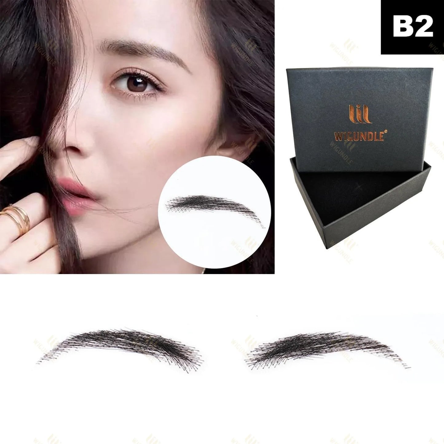WIGUNDLE Fake Eyebow Women Or Man Hair Brazilian Hair invisible Handmade 100% Human Hair Fake Eyebrows Hand Tied False Eyebrows