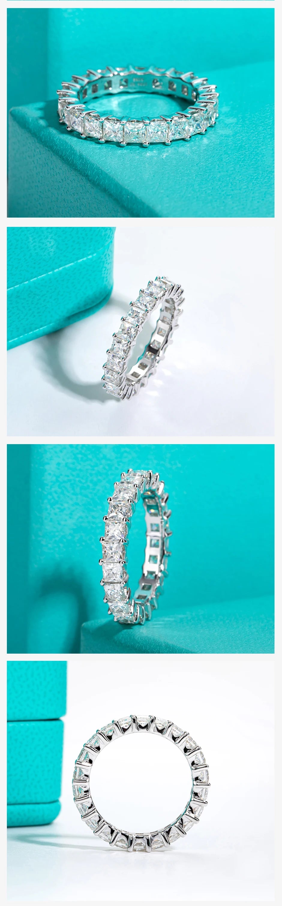 AnuJewel 3mm Princess Cut D Color Moissanite Eternity Band 925 Sterling Silver 18k Gold Plated Wedding Rings Jewelry Wholesale
