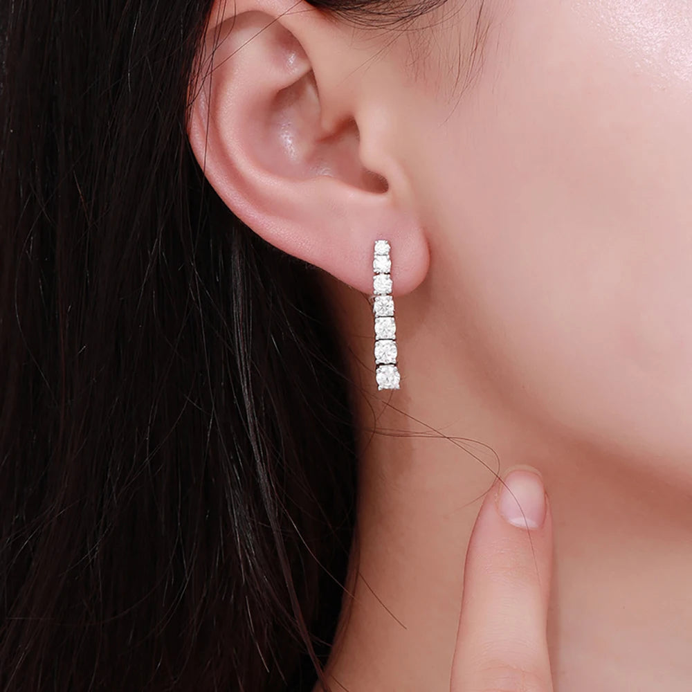 3-5mm Size Gradient Moissanite Drop Earrings for Women 925 Sterling Silver Long Tassel Diamond Stud Earring with Certificates