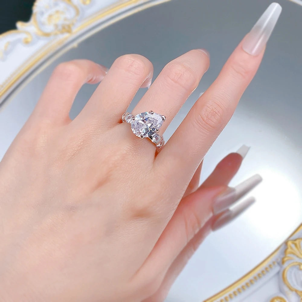 Wong Rain 925 Sterling Silver Pear Cut 10*14 MM Lab Sapphire High Carbon Diamond Gemstone Wedding Engagement Rings Fine Jewelry