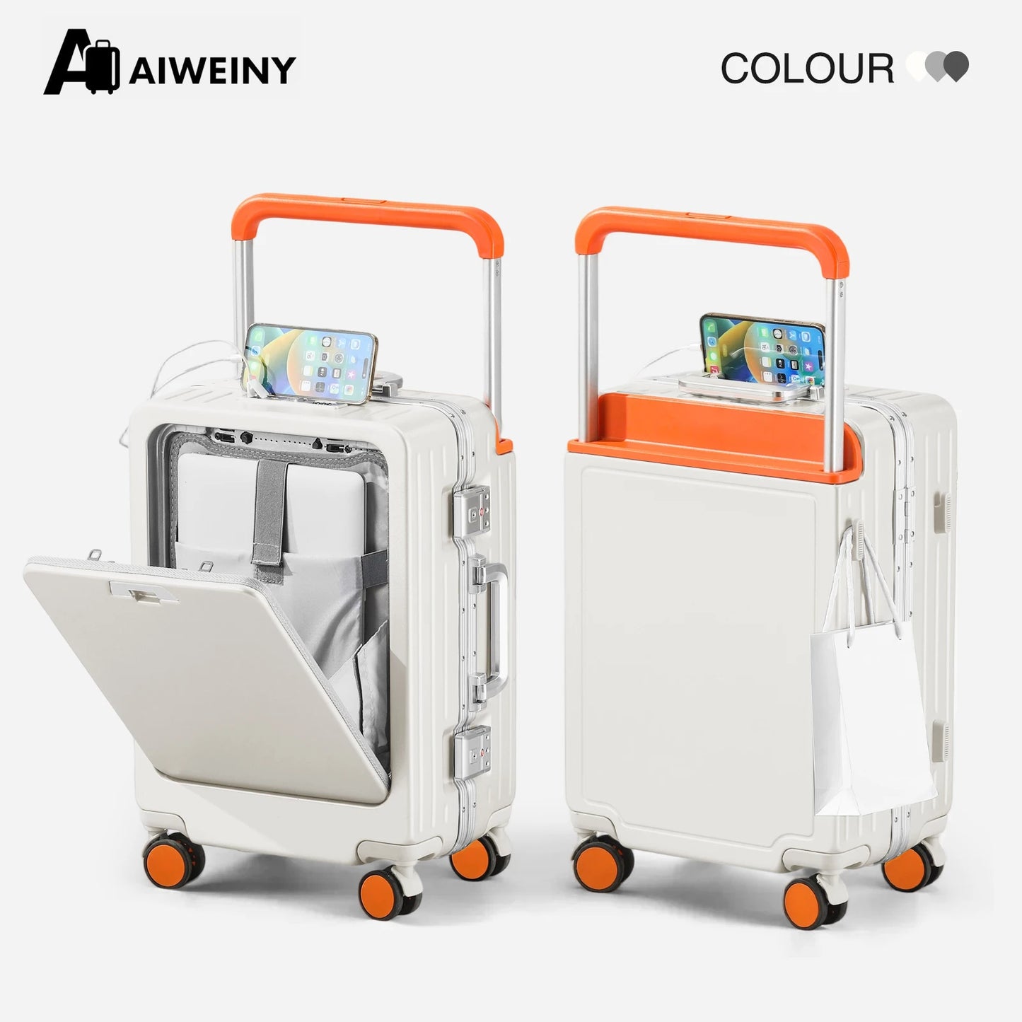 AIWEINY Luggage , PC Hard Shell Aluminum Framed Suitcase for Violent Loading and Unloading with TSA Lock, Airline Approved, 20“