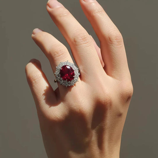 Wong Rain Classic 925 Sterling Silver Oval Cut 10*12MM Ruby Emerald Sapphire Gems Wedding Engagement Ring for Women Fine Jewelry