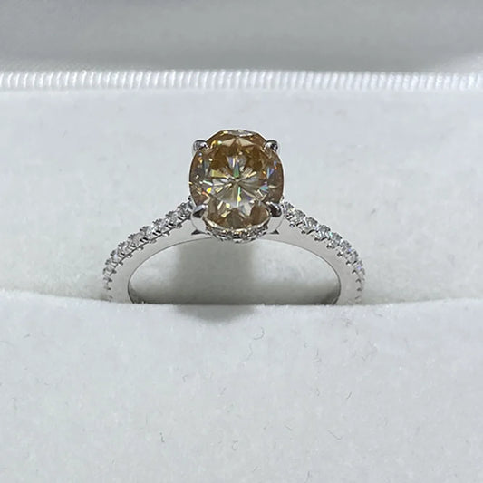 Serenity 2ct Oval Cut Champagne Moissanite Rings for Women Men 100% S925 Sterling Silver Plated 18K Lab Diamond Eternity Rings