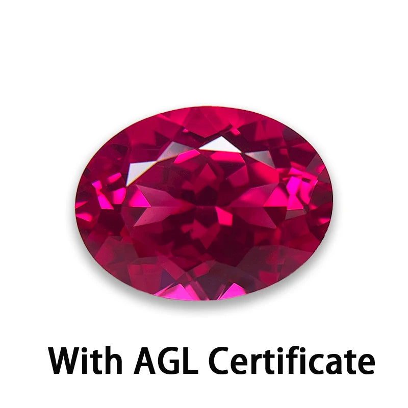 Lab Grown Ruby Rubellite Oval Cut Gemstone Beads for Jewelry Making Materials Selectable AGL Certificate