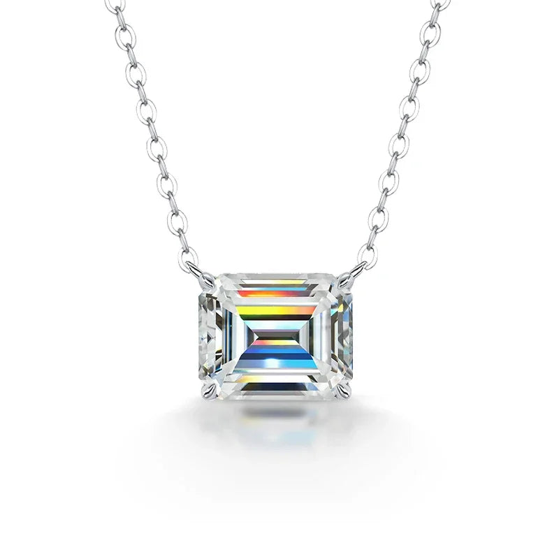 1/2/5carat Emerald Cut Moissanite Pendant Necklaces for Women 925 Silver Plated 18k Gold Rectangle Solitaire Diamond Neckchain