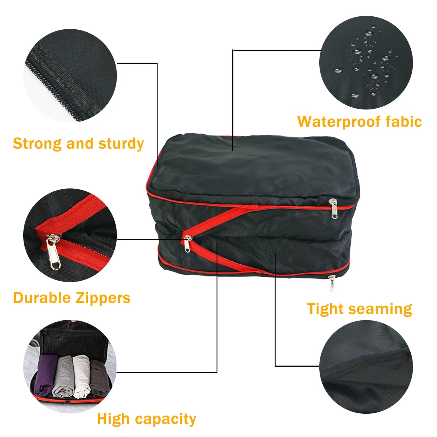 Nylon Travel Compression Packing Cubes Double Layer Portable Pouch Zipper Waterproof Storage Bags for Clothing Shoes Suitcases