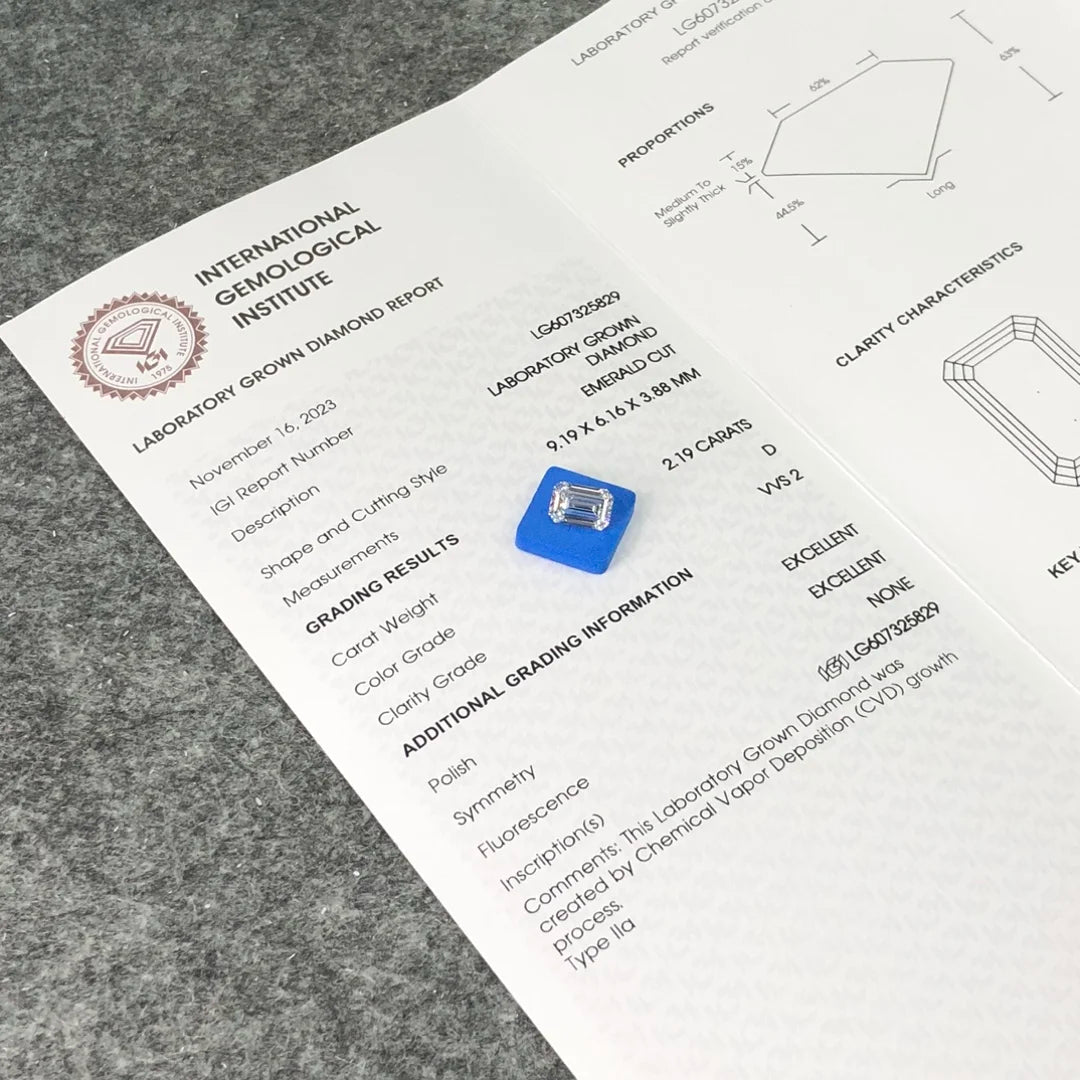 Diamante Lab Grown Taglio Smeraldo Ct 2.19 D VVS2 Certificato IGI