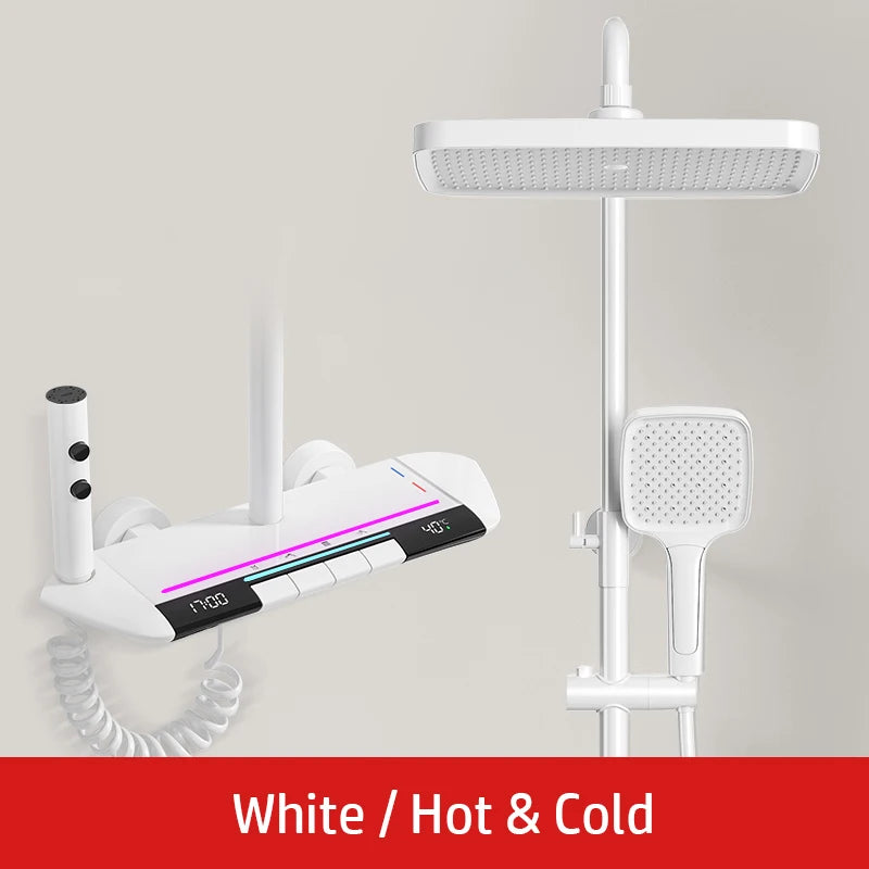 Brush Gold Atmosphere Rain Shower Faucet Bathtub LED Digital Hot Cold Thermostatic Shower System Bathtub Wall Mount Bath Tap Set