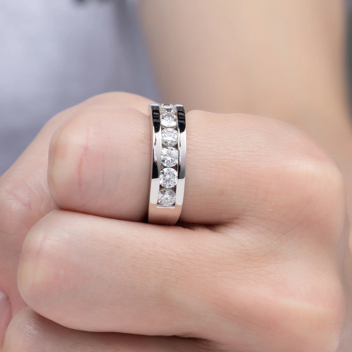 AnuJewel 4mm Moissanite Wedding Band 925 Sterling Silver Lab Created Diamond Band Ring Men Women Ring Customized Jewelry