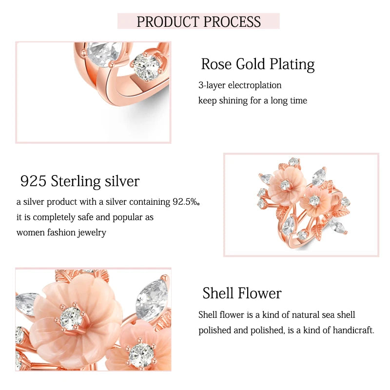 LAYA Ring 100% 925 Sterling Silver For Women Pink Shell Flower White Shining Zircon Finger Wedding Party Luxury Fine Jewelry