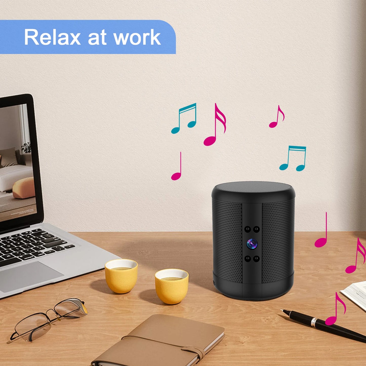 4K HD Mini Home Security Surveillance Camera WiFi Bluetooth Speaker Two-Way Remote Intercom Night Vision Battery Operated