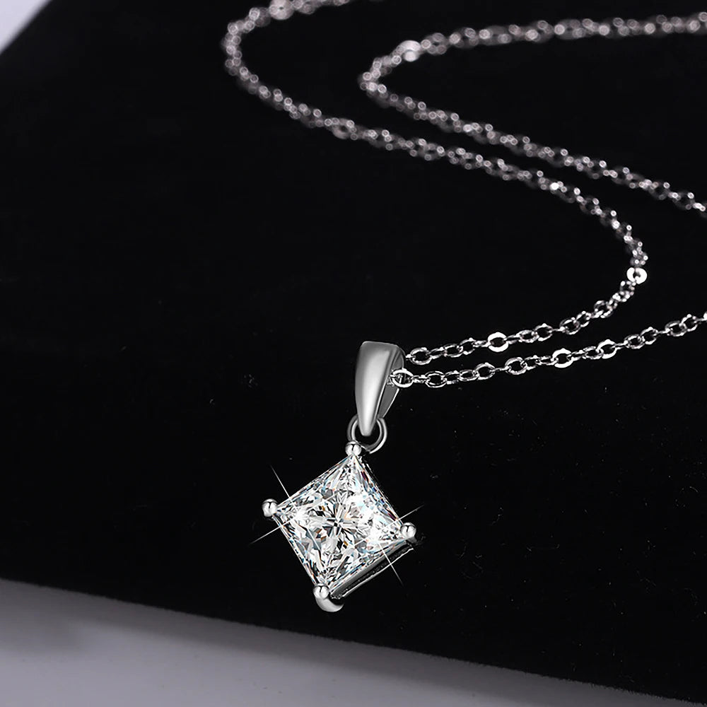 1/2carat GRA Certified Princess Cut Moissanite Pendant Necklace 925 Sterling Silver D Color Square Solitaire Diamond Neck Chain