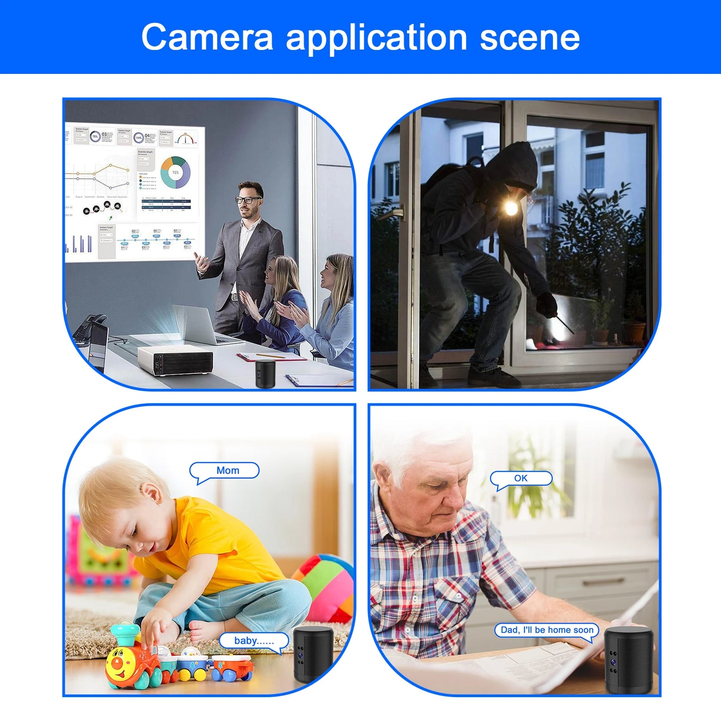 4K HD Mini Home Security Surveillance Camera WiFi Bluetooth Speaker Two-Way Remote Intercom Night Vision Battery Operated