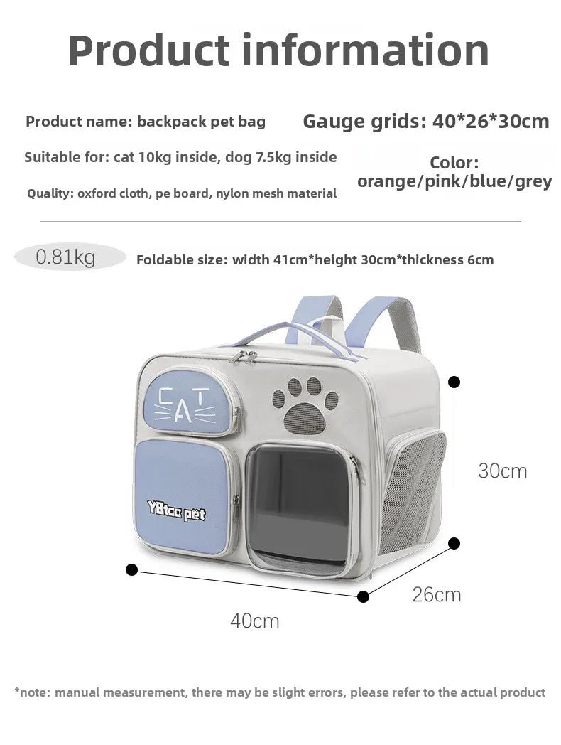 New arrivalpure color large-capacity pet bag outdoor backpack cat bag outing bag portable shoulder crossbody bag cat cage