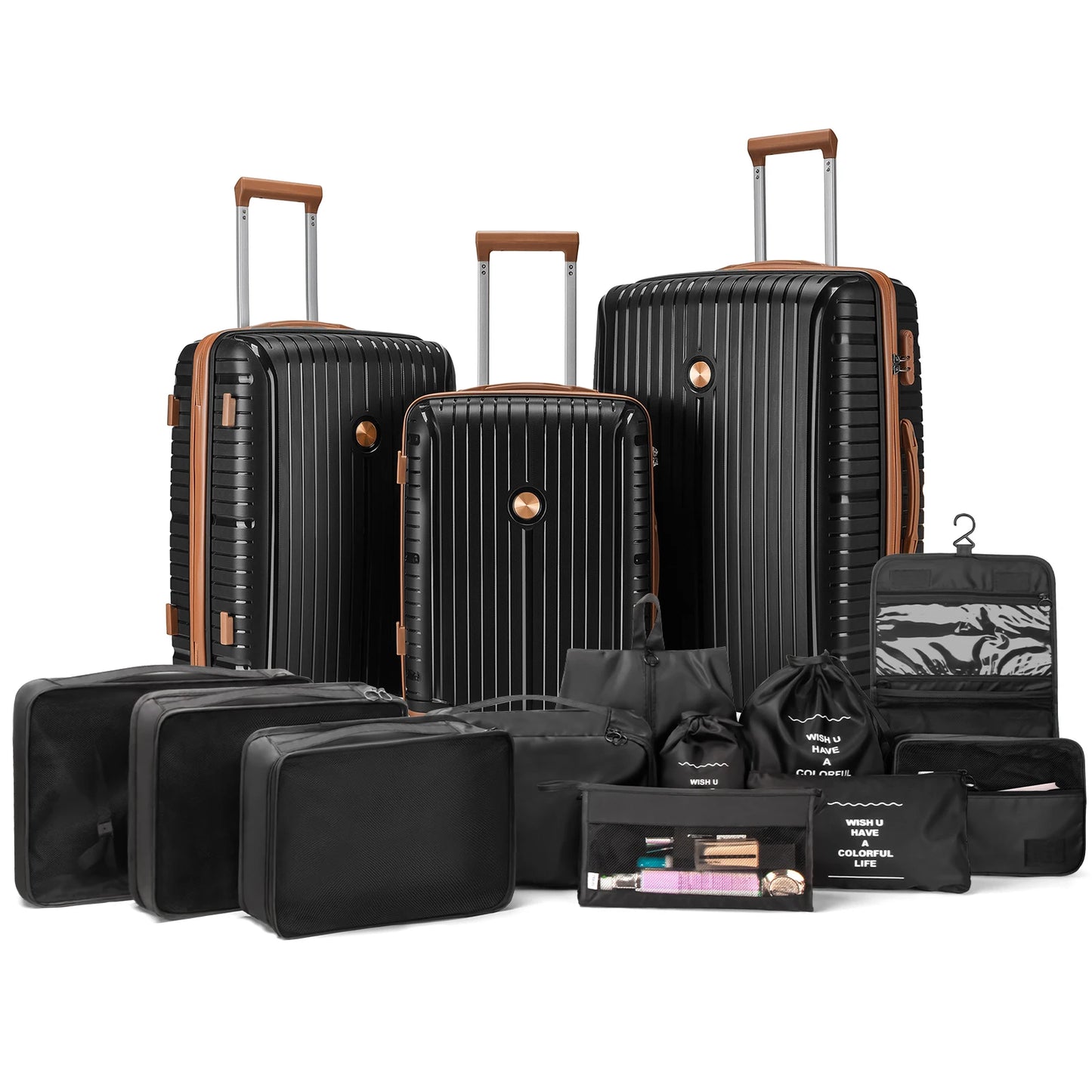PP Hard Shell Lightweight Durable Luggage Sets, Travel Suitcase with Duffel Bag and Toiletry Bag, TSA Lock, Spinner Wheels
