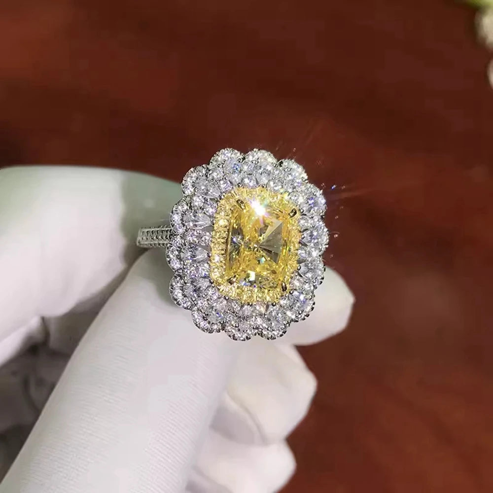 Wong Rain 925 Sterling Silver Cushion Cut 7*9 MM Citrine High Carbon Diamond Gemstone Women Rings Fine Jewelry Anniversary Gifts