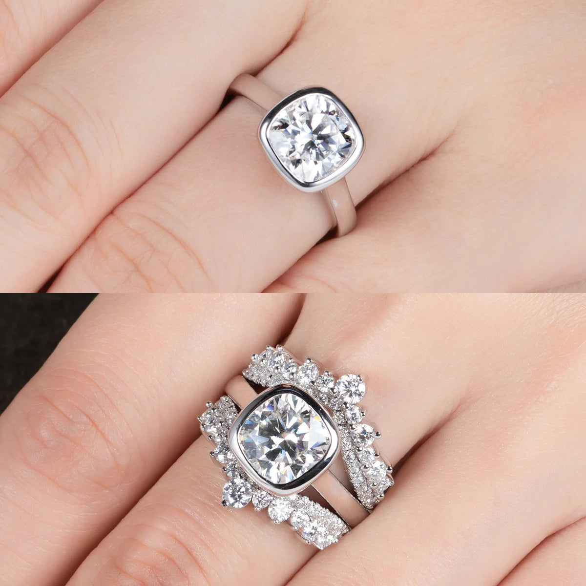 AnuJewel 3ct D Color Cushion Cut Moissanite Bezel Engagement Wedding Ring 925 Sterling Silver Rings For Women Jewelry Wholesale