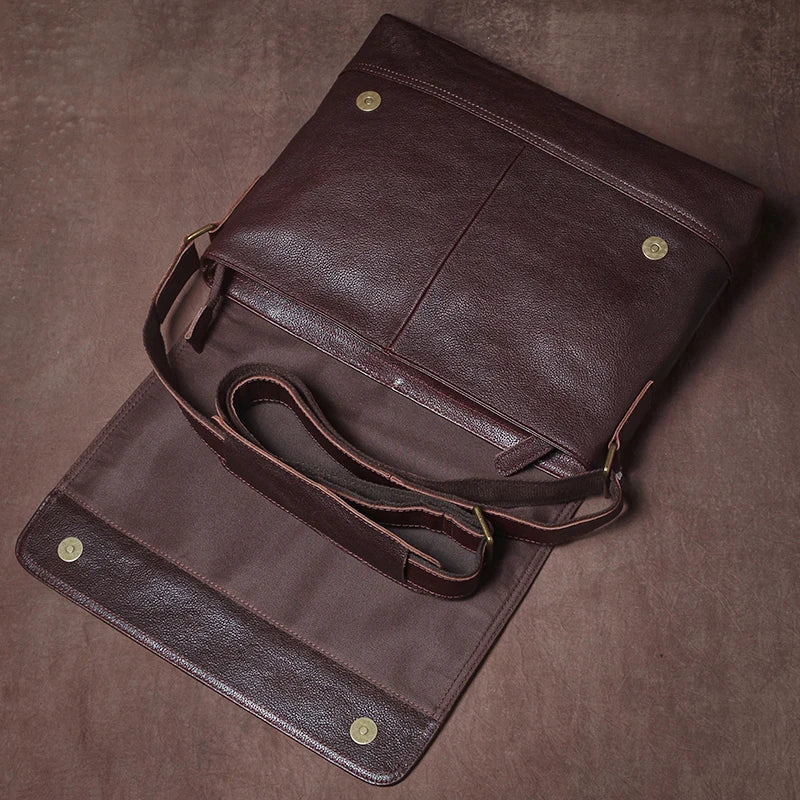 Luxury Design Genuine Leather Shoulder Bag Men's Business Briefcase Natural Cowhide Retro Crossbody Daily Commuter Messenger Bag