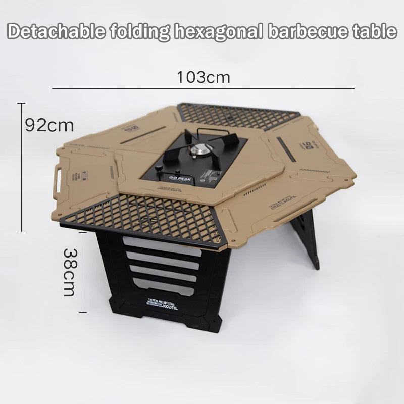 Multi-Functional Camping Table Portable 6-Sided BBQ&Tea Table, Foldable&Removable Outdoor Stove Complete Set For Outdoor Cooking