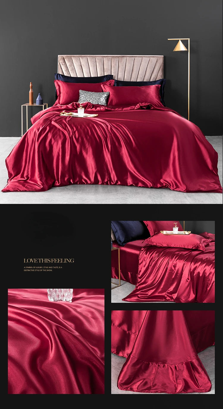 100% Pure Silk Bedding Sets High End Quilt Bed Cover Set Duvet Cover Bedsheet Pillowcases 4pcs Natural Luxury Bedcloth Sets