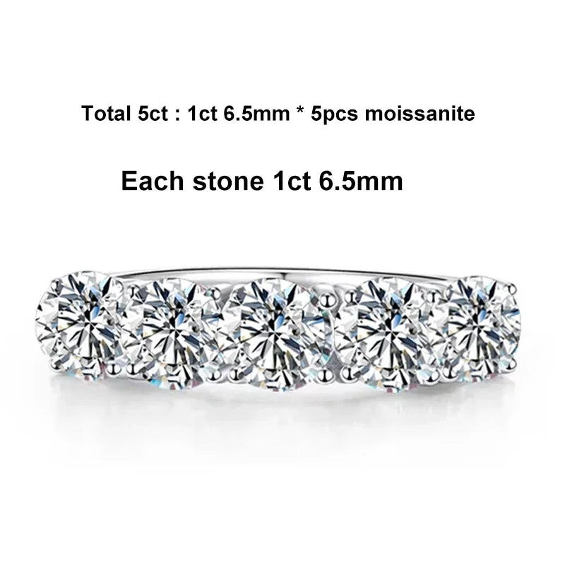 NeeTim 5mm 6.5mm Full Moissanite Ring for Women S925 Sterling Silver Eternity Sparkling Diamond Band Wedding Rings Jewelry GRA