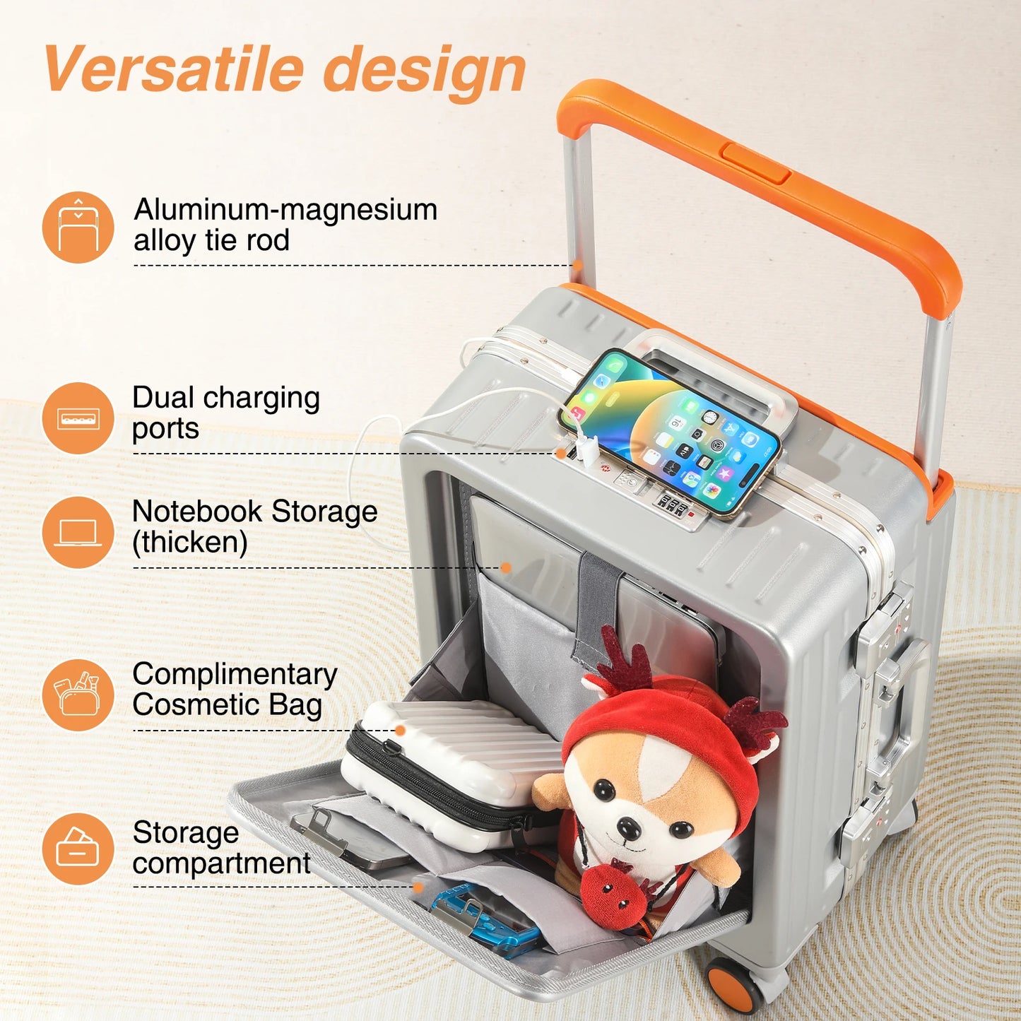 AIWEINY Luggage , PC Hard Shell Aluminum Framed Suitcase for Violent Loading and Unloading with TSA Lock, Airline Approved, 20“