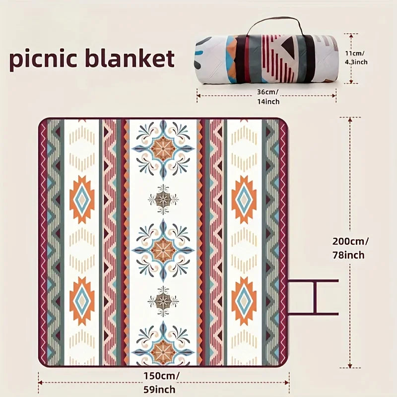 Outdoor camping picnic blanket, suitable for camping, barbecues, hiking and traveling. Portable beach mat, hand wash only.