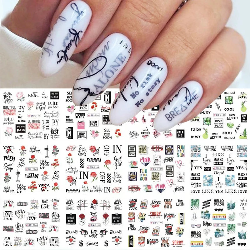 12 Designs Nail Stickers Set Mixed Floral Geometric Nail Art Water Transfer Decals Sliders Flower Leaves Manicures Decoration