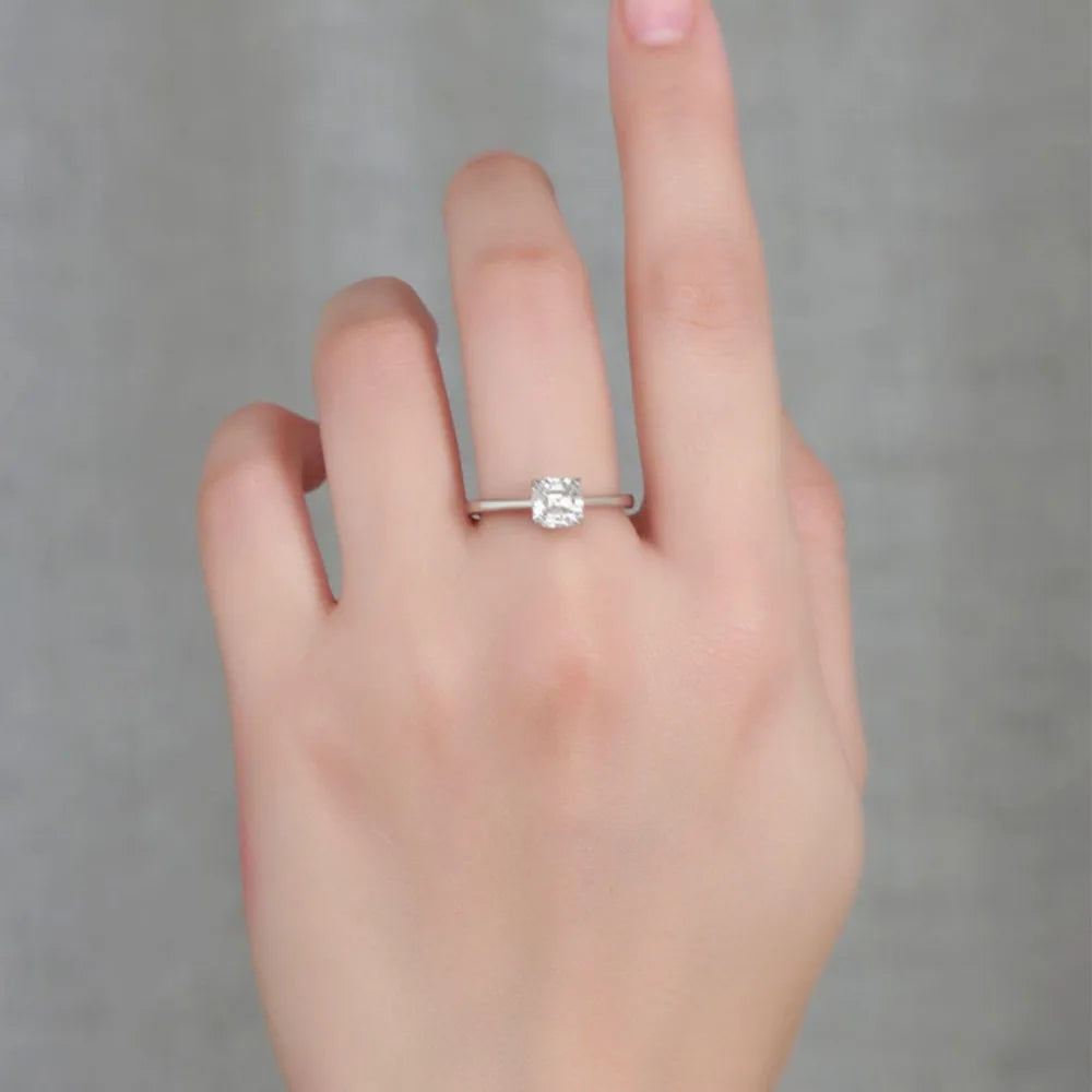 Certified 1CT Asscher Cut Moissanite Ring for Women 100% 925 Sterling Silver Lab Grown Diamond Engagement Wedding Band Jewelry
