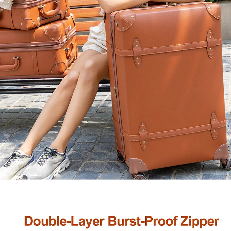 Urecity Vintage Luggage Set 3PCS Luxury Suitcase Expandable Travel Suitcase On Wheels Handmade Retro Rolling Luggage For Women
