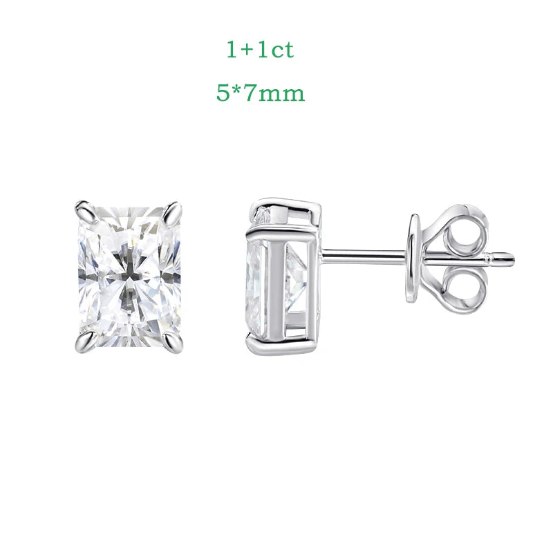 Smyoue 1CT 2CT 4CT Emerald/Radiant Cut Moissanite Stud Earrings for Women D Color Luxury Lab Diamond 925 Sterling Silver Jewelry