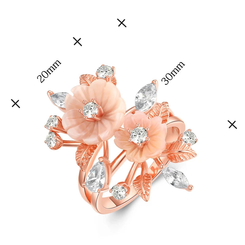 LAYA Ring 100% 925 Sterling Silver For Women Pink Shell Flower White Shining Zircon Finger Wedding Party Luxury Fine Jewelry