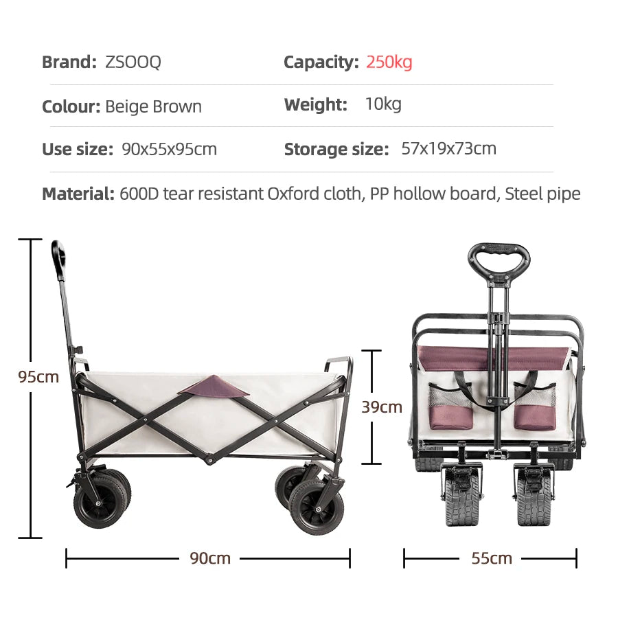 Big Tank Wheels Beach Wagon for Sand 500lbs Large Capacity Foldable Cart Garden Outdoor Picnic Collapse Shopping Trolleys Cart