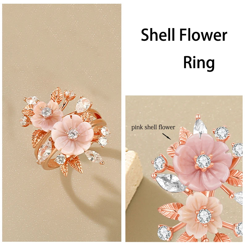 LAYA Ring 100% 925 Sterling Silver For Women Pink Shell Flower White Shining Zircon Finger Wedding Party Luxury Fine Jewelry