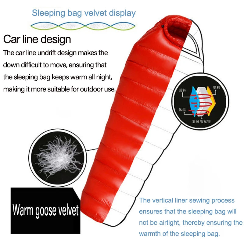 Mummy Goosevelt Sleeping Bag Warm Outdoor Down Sleeping Bag Adult Winter Travel Spliced Double Camping Bedding