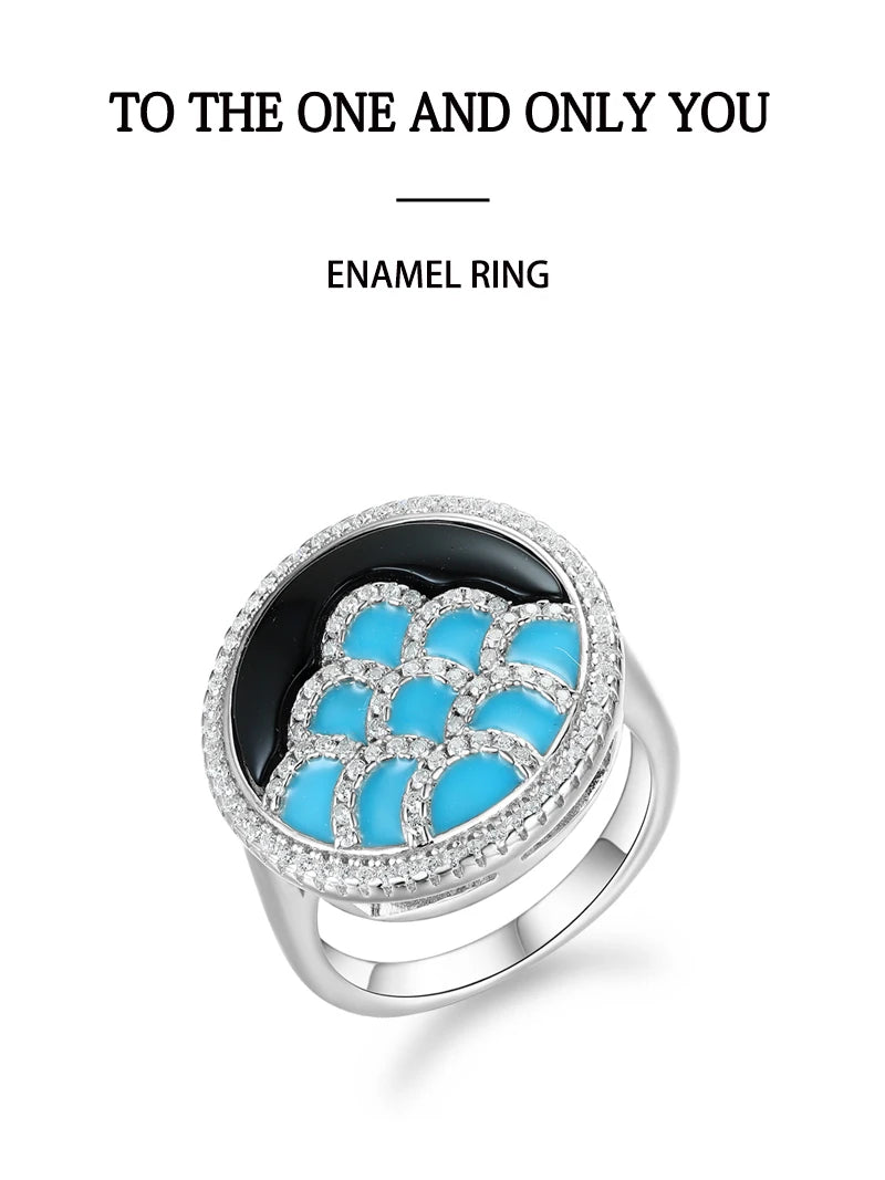 LAYA 925 Sterling Silver Ring Blue Decoration Finger Rings High Quality Zircon Handmade Enamel for Women 2025 Trend Jewelry