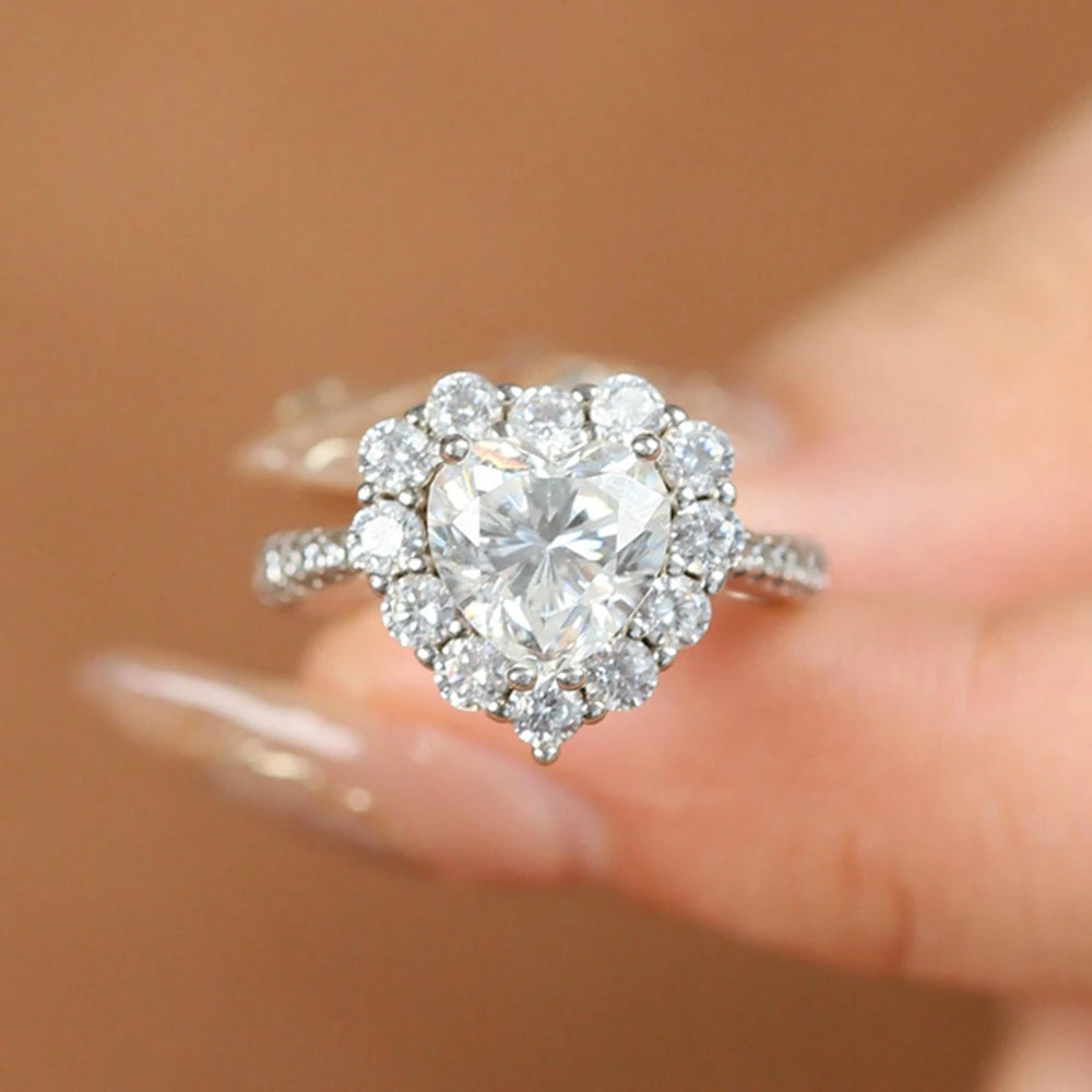 Wong Rain 925 Sterling Silver 3EX VVS1 D Color Heart Cut 2 CT Real Moissanite Diamonds Gems Rings Fine Jewelry Engagement Gifts