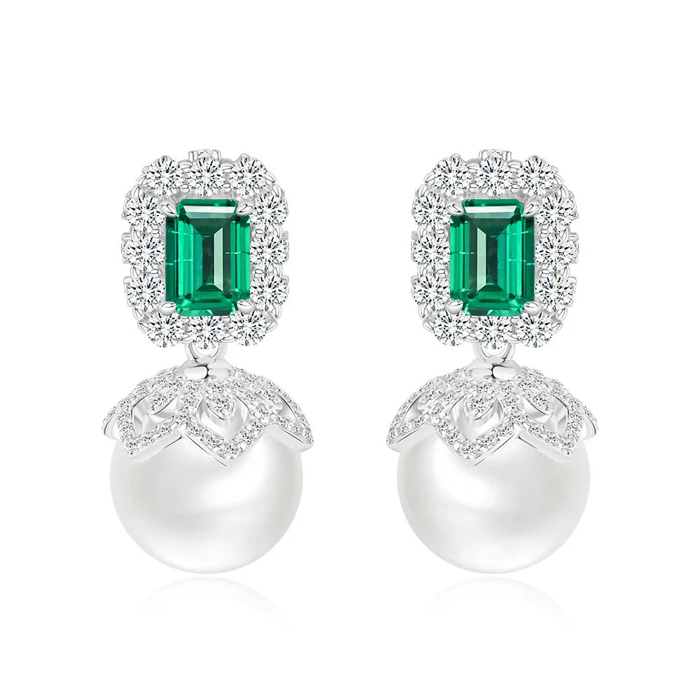WUIHA 925 Sterling Silver Sapphire Emerald Ruby Pearls High Carbon Diamonds Wedding Engagement Drop Dangle Earrings Fine Jewelry