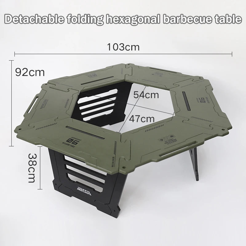 Multi-Functional Camping Table Portable 6-Sided BBQ&Tea Table, Foldable&Removable Outdoor Stove Complete Set For Outdoor Cooking