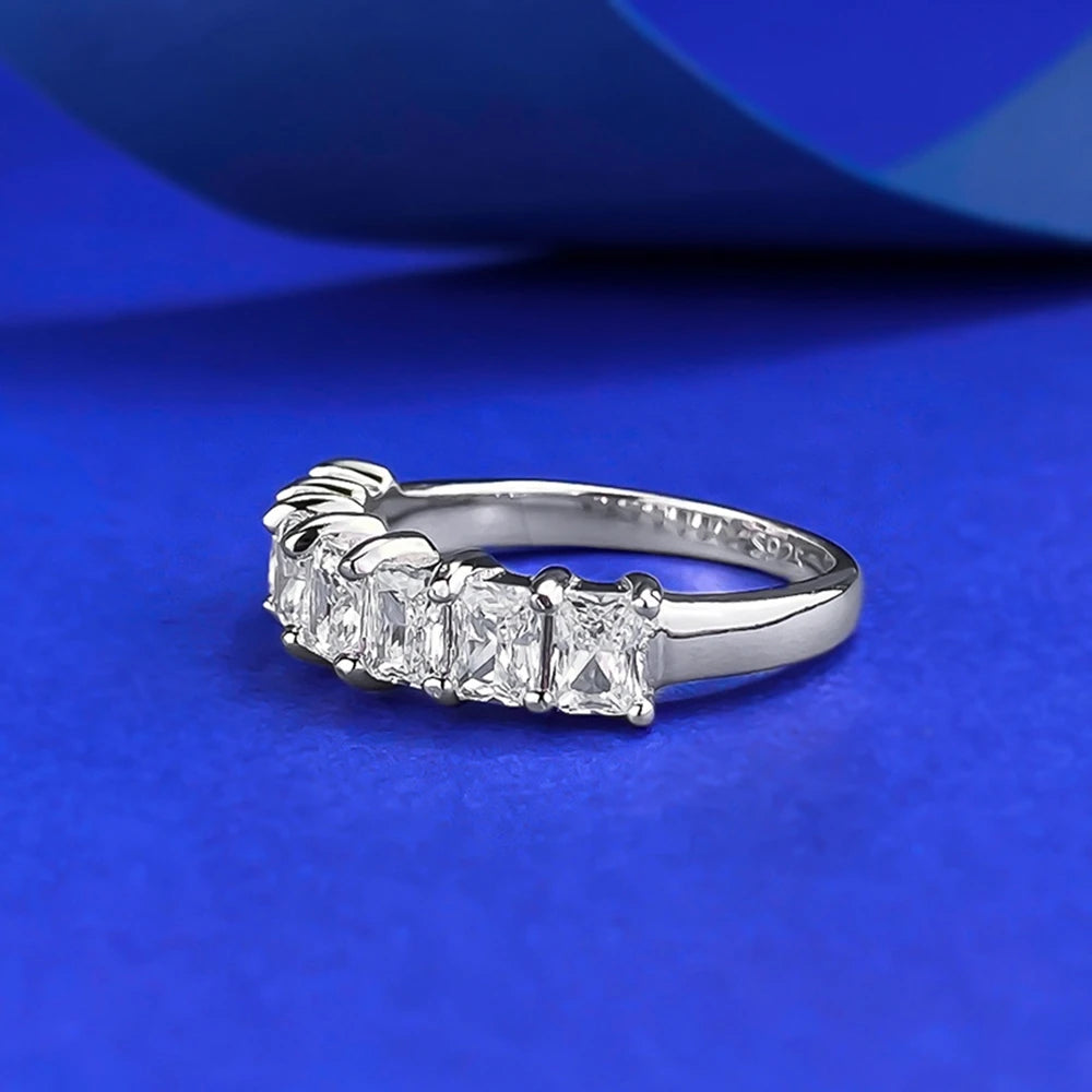 Wong Rain Simple 100% 925 Sterling Silver Lab Sapphire Gemstone Row Ring for Women Fine Jewelry Wedding Band Gifts Wholesale